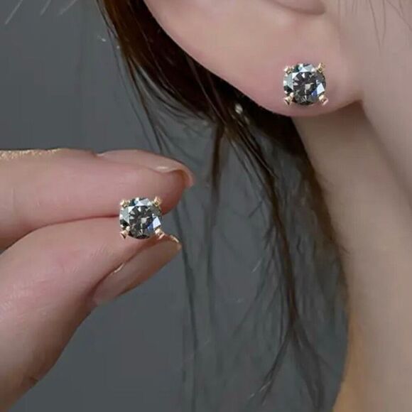 Elegant 8mm Grey Moissanite Gold Vermeil Stud Earrings GRA Certified New - Picture 5 of 6
